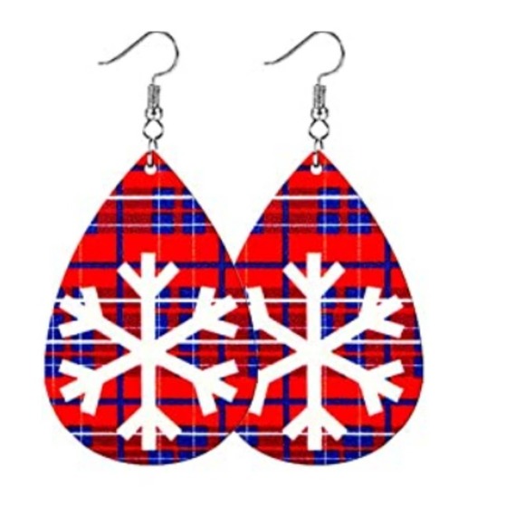 5/$25 Christmas Tree Glitter Earrings Faux Leather Plaid Christmas Dangle red - Picture 6 of 12